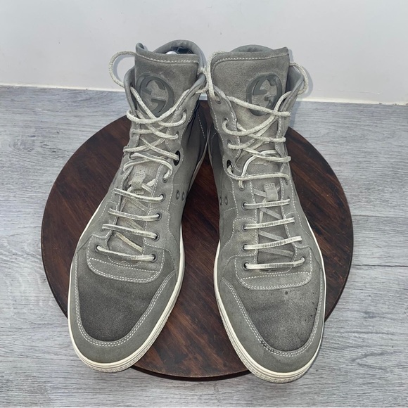 Gucci High Top Shoes Mens Size 11 Gray White Suede Leather Made In Italy Luxury - Picture 8 of 15